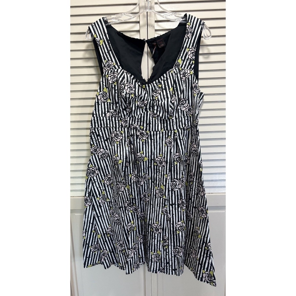Retro Chic Floral/Striped Dress Straps Keyhole/Zip Back Size 16 Ruffle Lined
